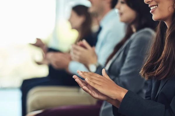 Presentation Had Pleasing Results Group Businesspeople Clapping Conference Modern Office — Foto de Stock