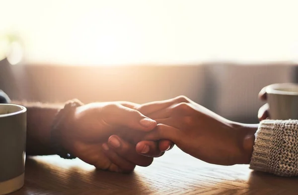 You Favorite Person Man Woman Compassionately Holding Hands Table — Stockfoto