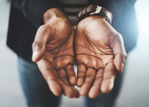 Your Assistance Needed Closeup Shot Unrecognizable Businessman Standing His Hands — Stockfoto