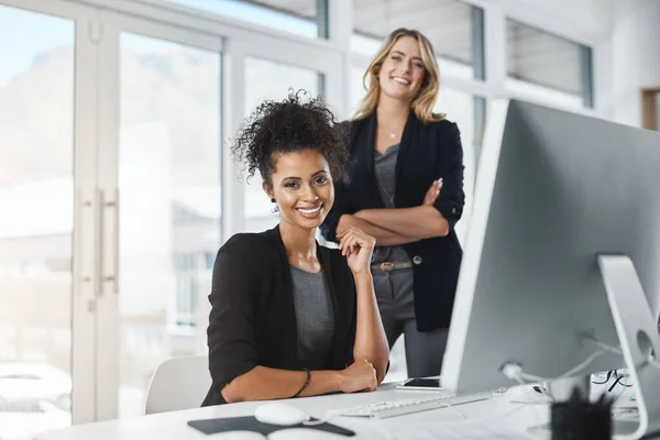 Dedication Has Taken Both Right Top Portrait Two Businesswomen Working — Fotografia de Stock