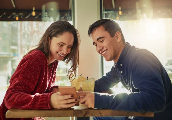 Makes You Happy Share Young Man Woman Using Mobile Phone — Fotografia de Stock