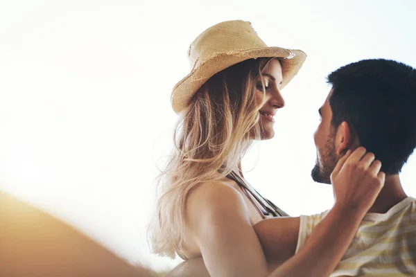 You Make Happy Affectionate Young Couple Sharing Intimate Moment Balcony — Stockfoto