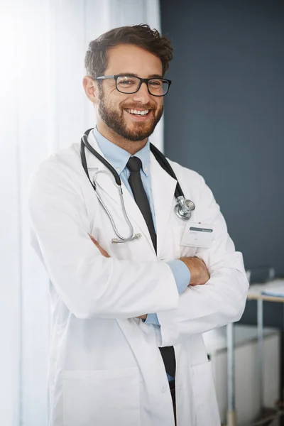 Trust Your Wellbeing Cropped Portrait Confident Young Male Doctor Standing — Stok fotoğraf