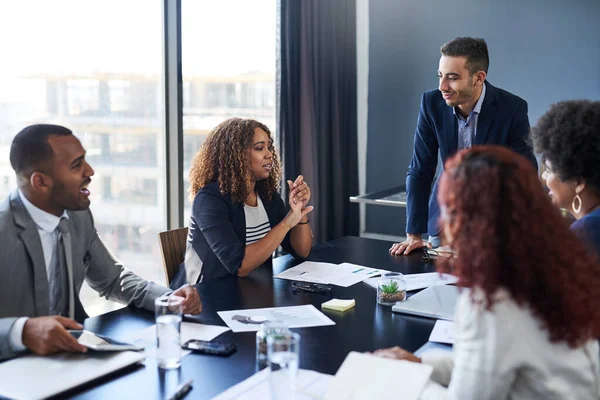 Making Her Valuable Contribution Team Group Businesspeople Having Meeting Boardroom — Stockfoto