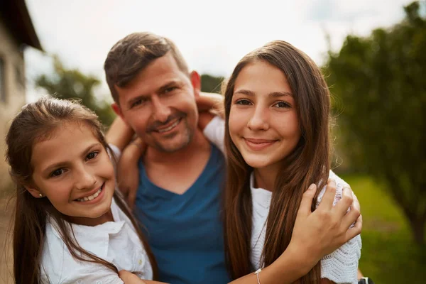 Have Best Dad World Handsome Man His Two Young Daughters — Stockfoto