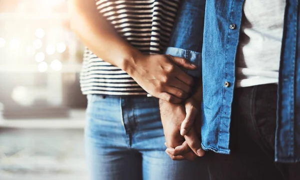 Proud Yours Unrecognizable Couple Holding Hands — Stockfoto