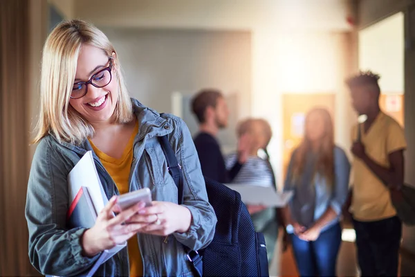 Student Life Connected One University Student Using Cellphone Campus — Stockfoto