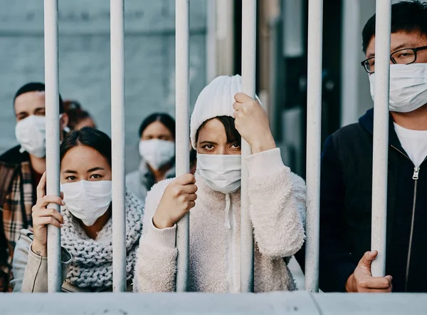 Foreign People Isolation Wearing Covid Face Mask Border Quarantine Airport — Foto de Stock