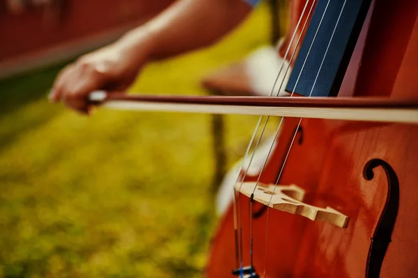 Practice Always Makes Perfect Unrecognizable Woman Playing Cello Outdoors — Foto Stock