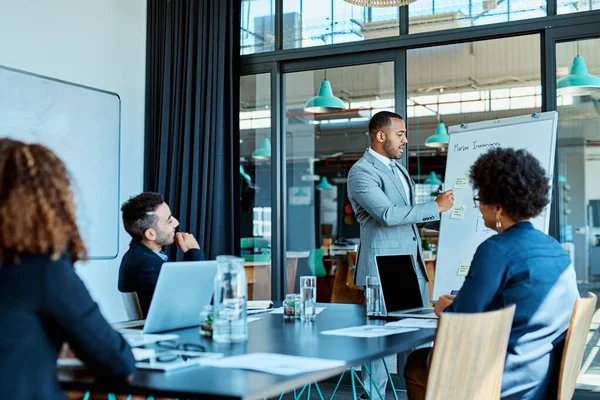 Leading His Team Success Theyve Been Planning Businessman Giving Presentation — Stockfoto