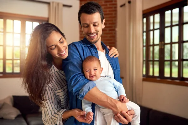 Youve Made Happy Affectionate Young Couple Baby Boy Home — Fotografia de Stock