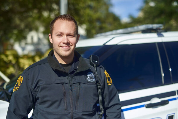 Im having a good day on patrol duty. Cropped portrait of a handsome young policeman out on patrol