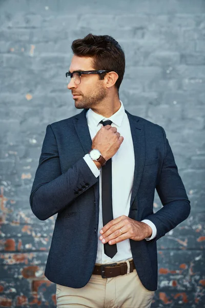 Making Sure Looks His Best Handsome Young Businessman Adjusting His — Stock Photo, Image