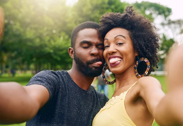 Just Have Fun Cropped Portrait Affectionate Young Couple Taking Selfies — ストック写真