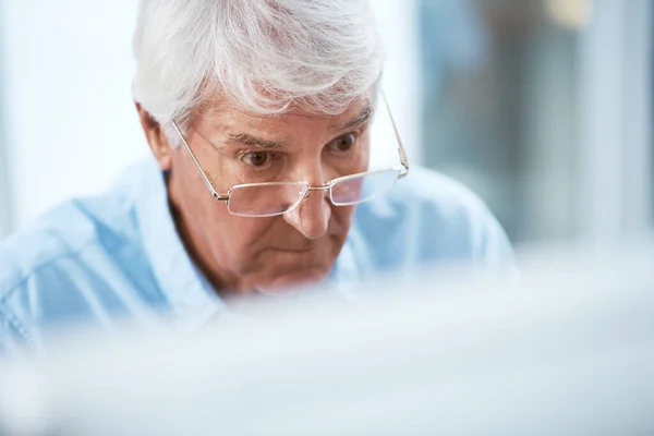 Focus Everything High Angle Shot Handsome Senior Businessman Working His —  Fotos de Stock