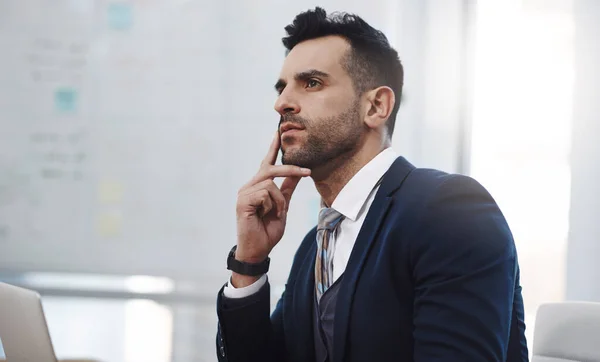 Success Comes Your Ambitions Young Businessman Looking Thoughtful Office — Stockfoto
