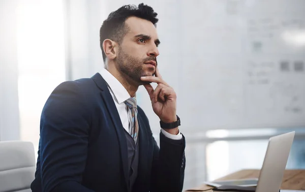 Once Dreams Big Plan Executes Bigger Young Businessman Looking Thoughtful — Stockfoto