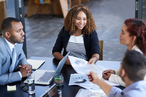 Here Those Documents You Requested High Angle Shot Attractive Young — Foto de Stock