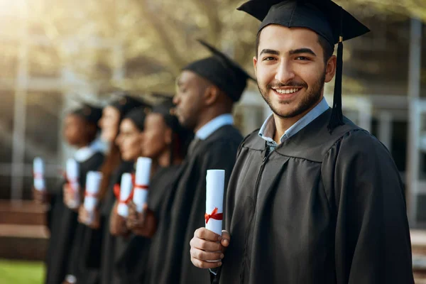 Our Biggest Accomplishment Yet Portrait Young Man Holding His Diploma — Foto de Stock