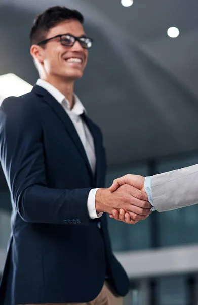 Trust Plays Big Role Business Two Businessmen Shaking Hands Modern — Fotografia de Stock