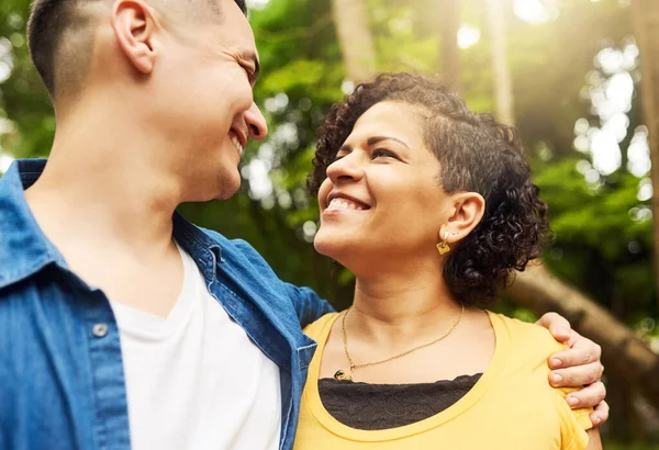 Could Get Lost Those Eyes Affectionate Young Couple Standing Face — Fotografia de Stock