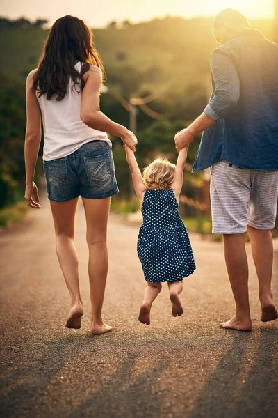 Getting Some Fresh Air Taking Walk Rearview Shot Unrecognizable Family — Stock Fotó