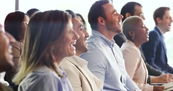 Audience Laughing Enjoying Smiling Funny Joke Together Work Conference Meeting — Video Stock