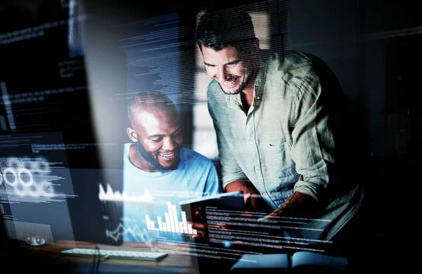 Information Technology Technicians Computer Programmers Working Coding User Interface Late — Foto Stock