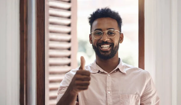 Thumbs Endorsing Thank You Young Man Smiling Feeling Positive Giving — Stock Fotó