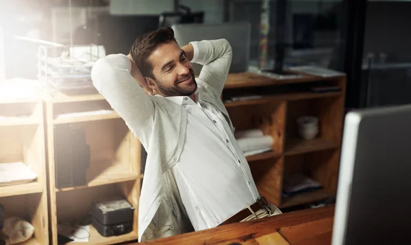 Kicking Back Long Successful Day Handsome Young Businessman Taking Break — Stock Photo, Image