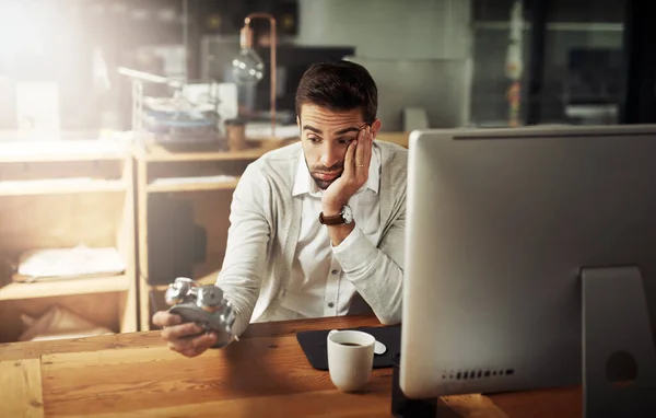 Should Have Managed Time Better Handsome Young Businessman Holding Alarm — Photo