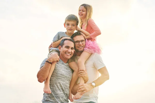 Family Day Beach Low Angle Portrait Affectionate Mature Couple Carrying — Fotografia de Stock