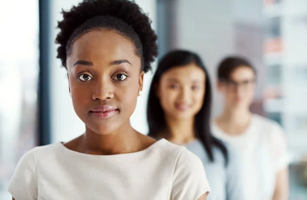 Woman Leading Diverse Team Creative People Motivation Power Vision Global — Fotografia de Stock