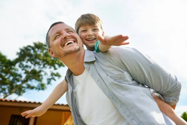 Spending Time Favourite Boy Low Angle Shot Young Handsome Father — Stock Fotó