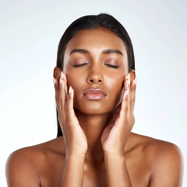 She Glows Again Studio Shot Beautiful Young Woman Posing Light — Foto Stock