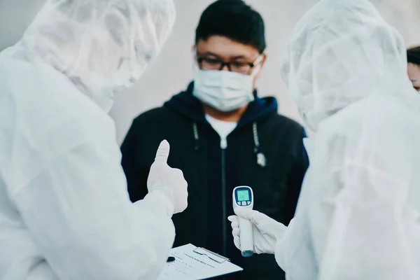 Negative Covid Test Thumbs Young Man Healthcare Worker Testing Virus — Stok fotoğraf