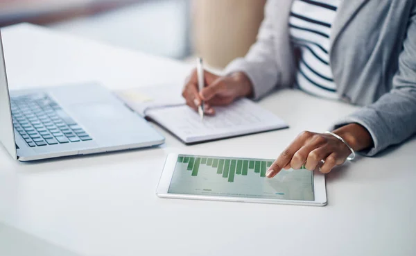 Smart Tools Smart Bookkeeping Unrecognizable Businesswoman Using Digital Tablet Graphs — Stockfoto