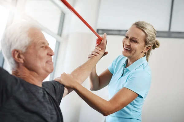 Your Strength Impressive Mature Female Physiotherapist Working Senior Male Patient — Fotografia de Stock