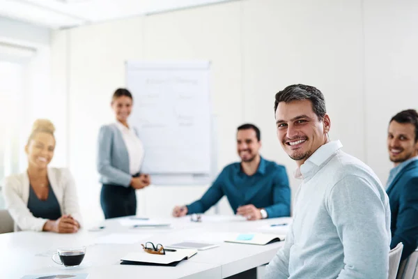 Success Exactly Our Thing Here Portrait Young Businessman Having Meeting — Stock Photo, Image