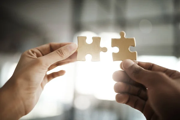 Teamwork Unity Growth Puzzle Pieces Hands Business People Building Growing — Photo
