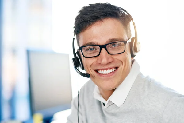 More Happy Help Portrait Young Call Center Agent Working Office — Stock Photo, Image