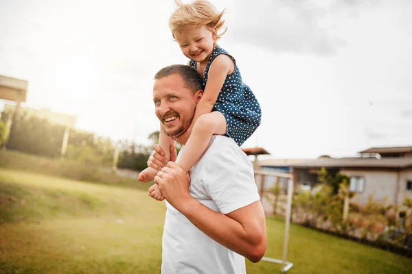 Best Dad Ever Mature Man Carrying His Young Daughter His — Stock Fotó