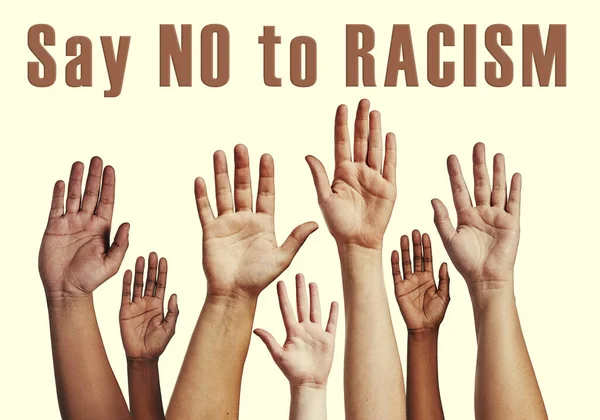Its Never Too Late Stop Hate Unrecognizable Raising Hands Words — Stock Photo, Image