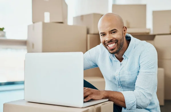 First Thing Did Set Wifi Portrait Young Man Using Laptop — Fotografia de Stock