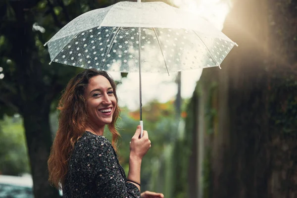 How Adore Rain Beautiful Young Woman Walking Rain — Zdjęcie stockowe