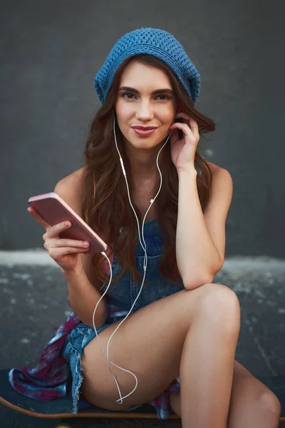 Music Also Plays Big Part Her Life Portrait Carefree Young — Stockfoto