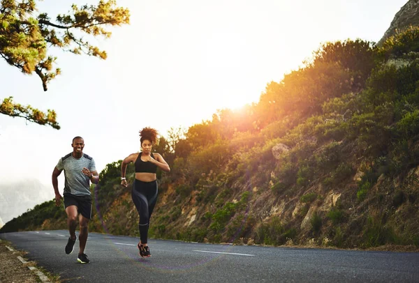 Staying Healthy Priority Young Couple Out Running Together — Stok fotoğraf