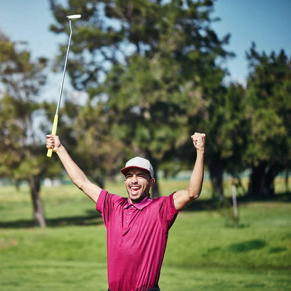 Best Shot All Week Cheerful Young Male Golfer Lifting His — Photo