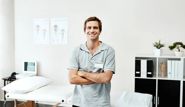 Put Our Clients First Portrait Confident Young Male Physiotherapist Standing — Stok fotoğraf