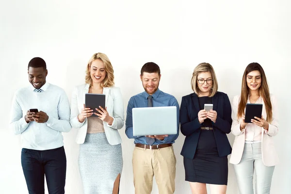 Who Last Longest Technology Group Work Colleagues Standing Next Each — Stockfoto